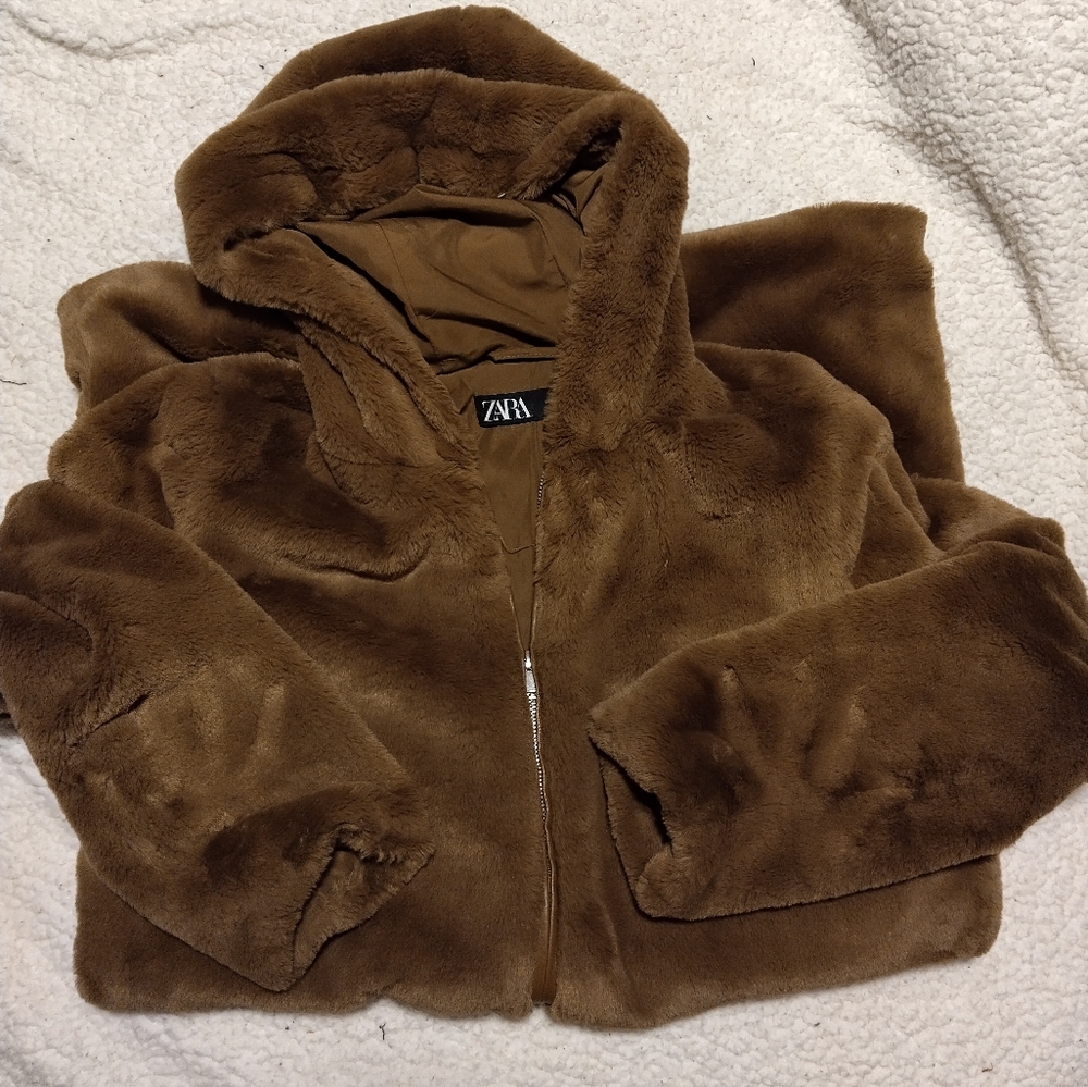 Zara Brown Faux Fur Jacket